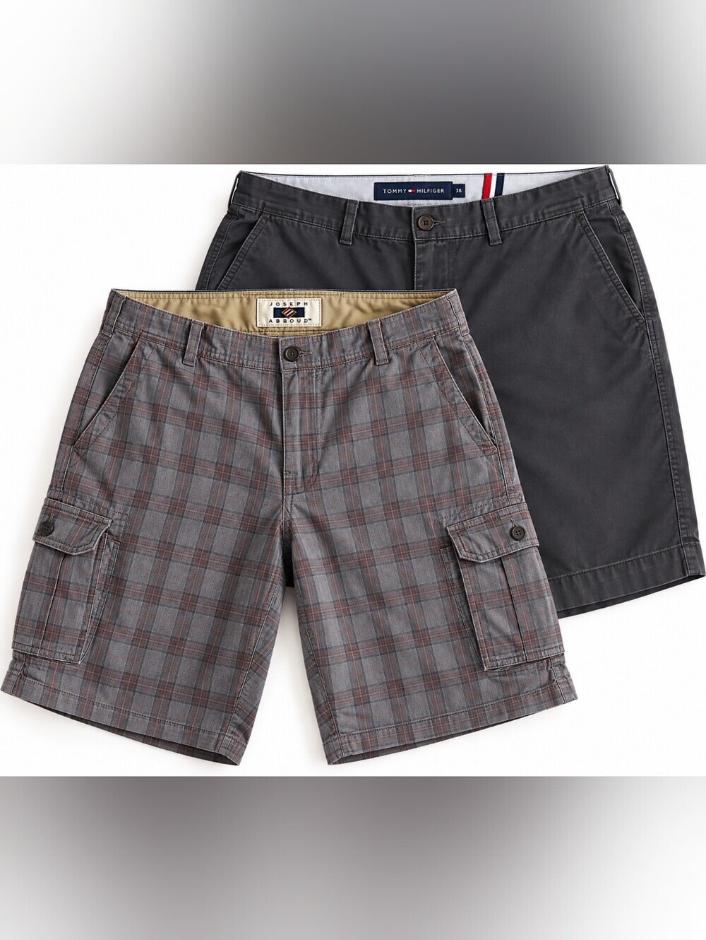 Men's Gray Plaid Cargo Shorts & Charcoal Chino Shorts - Dual Pack